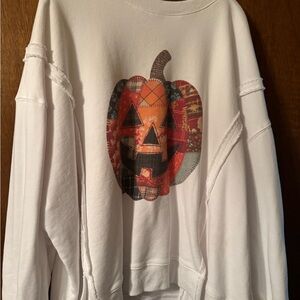Chic Soul White Pumpkin Patchwork Sweatshirt